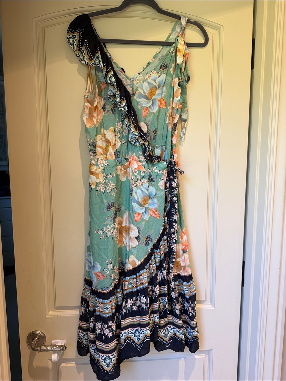 FARM Rio for Anthropologie Floral Midi Dress in Mint and Navy